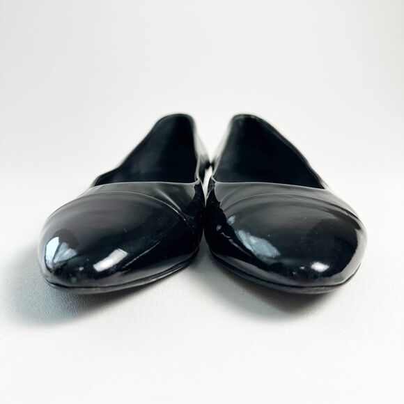 CHANEL Black Patent Leather CC Logo Ballet Flats Size 38.5 Pointed Almond Cap To - Picture 5 of 13